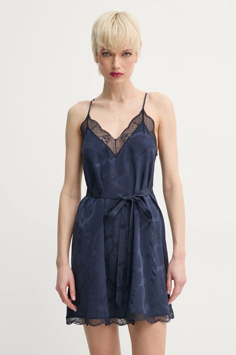 Копринена рокля ZADIG&VOLTAIRE в тъмносиньо къса със стандартна кройка WWDR02421