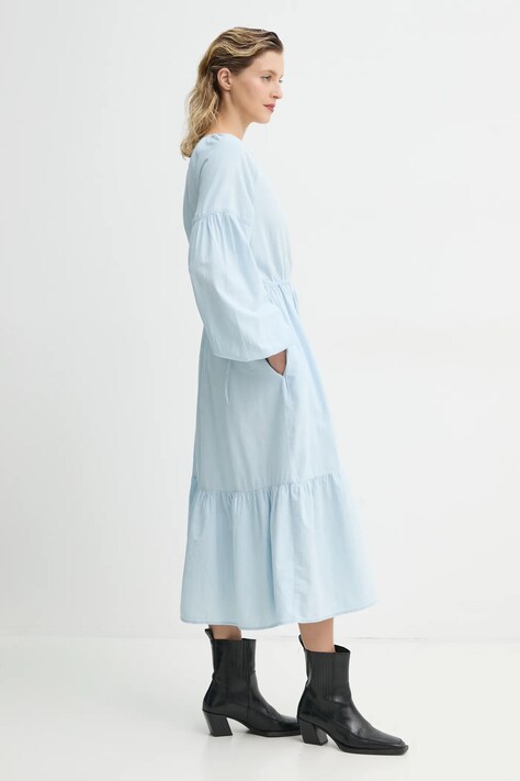 Bavlněné šaty Levi's JOLENE LS MAXI DRESS modrá barva, midi, 001HS