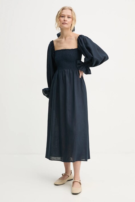 The Sleeper rochie din in culoarea bleumarin, mini, evazată, SL001AL