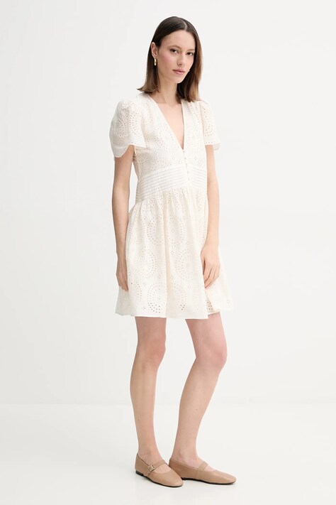 BOSS Orange rochie din bumbac culoarea bej, mini, evazată, 50538362