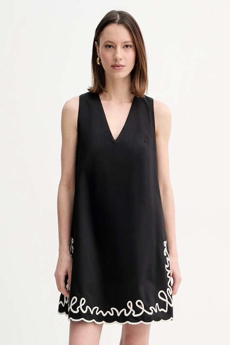 BOSS Orange rochie din bumbac culoarea negru, mini, evazată, 50540370
