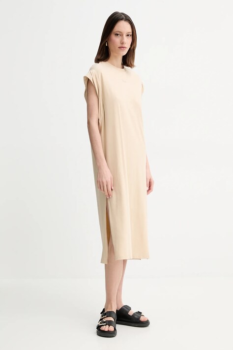 BOSS Orange rochie culoarea bej, midi, dreaptă, 50540442