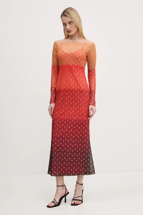 Never Fully Dressed rochie Sunset Mesh culoarea portocaliu, midi, dreaptă, NFDDR1747