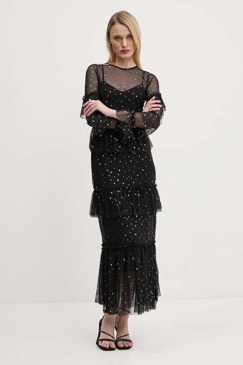 Never Fully Dressed rochie Star Mesh culoarea negru, maxi, dreaptă, NFDDR1804