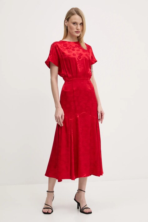 Never Fully Dressed rochie Erin culoarea rosu, midi, evazată, NFDDR1921