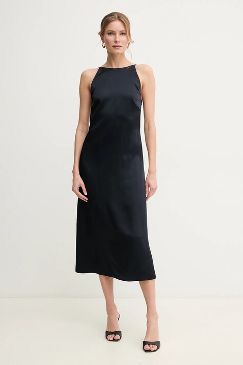 Šaty BOSS tmavomodrá barva, midi, 50537667