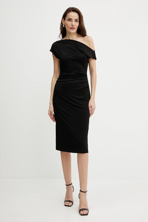 BOSS rochie culoarea negru, midi, mulată, 50540871