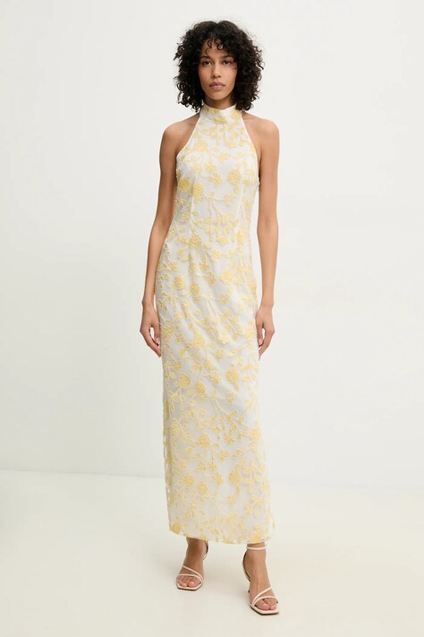 Rotate rochie culoarea galben, maxi, mulată, 113674858