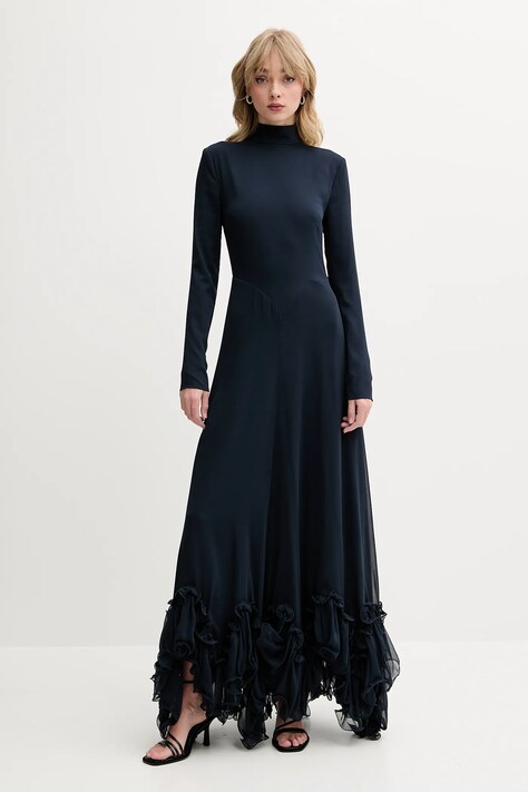 Rotate rochie culoarea bleumarin, maxi, evazată, 1139772318