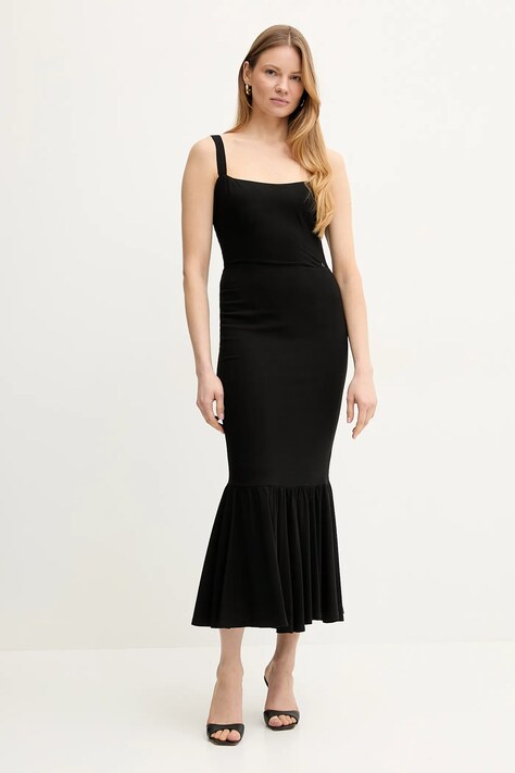 Guess rochie FLEUR culoarea negru, midi, mulată, W5GK20 WH4S2