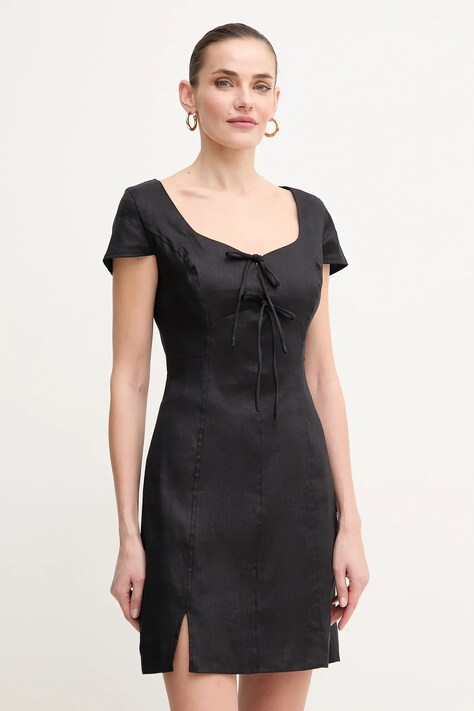 Льняна сукня Guess ISABEAU колір чорний mini пряма W5GK41 WH5L2