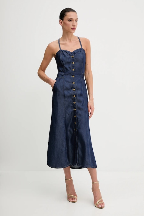 Džínové šaty Guess EDNA tmavomodrá barva, midi, W5GK43 D5N61