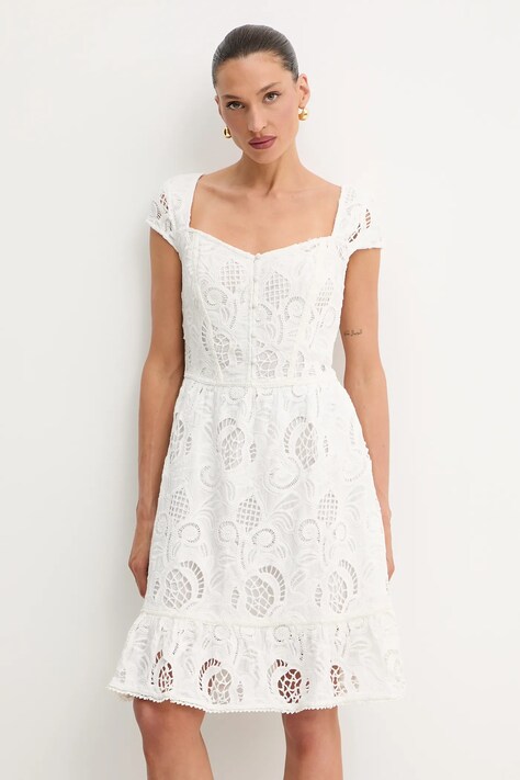 Guess rochie din bumbac DOMITILLA culoarea alb, mini, evazați, W5GK50 WH521