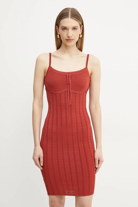 Guess rochie REINA culoarea portocaliu, mini, mulată, W5GK67 Z3NX0