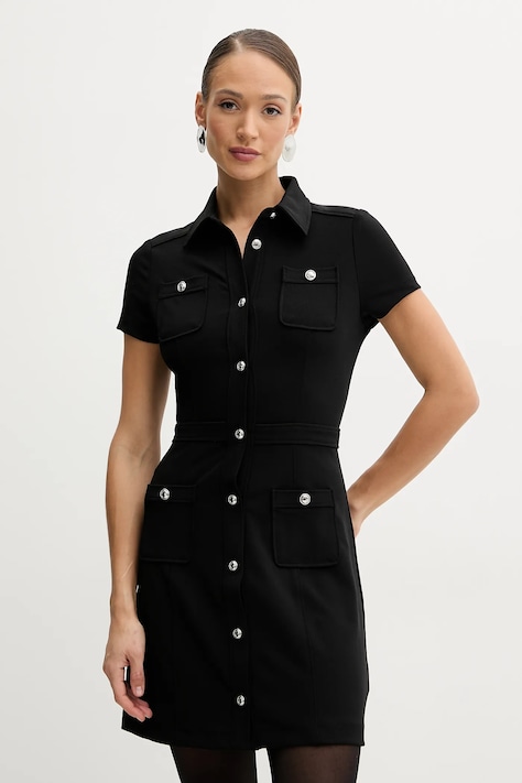 Guess rochie ELORA culoarea negru, mini, evazată, W5GK70 KCBO2
