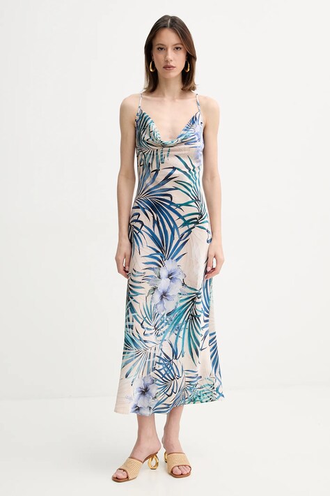 Guess rochie NEW AKILINA culoarea bej, maxi, mulată, W5GK85 WH9C2