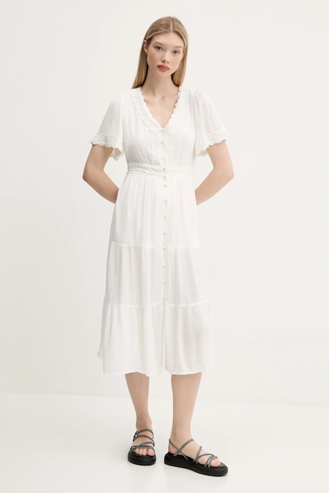 Superdry rochie culoarea alb, midi, evazată, W8011891A-71D