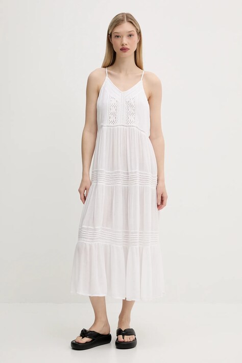Superdry sukienka kolor biały maxi rozkloszowana W8011908A-71D