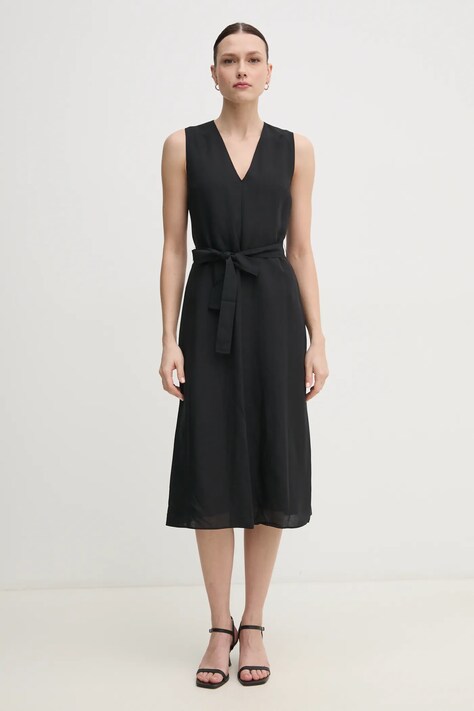 Calvin Klein rochie din amestec de in culoarea negru, midi, evazată, K20K208424