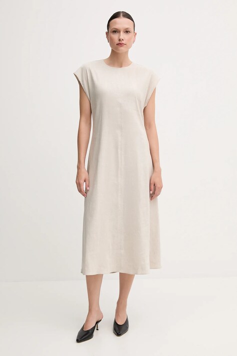 Calvin Klein rochie din in culoarea bej, midi, dreaptă, LV044B041G
