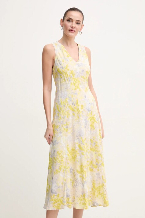 Calvin Klein rochie culoarea galben, midi, evazată, LV044B059G