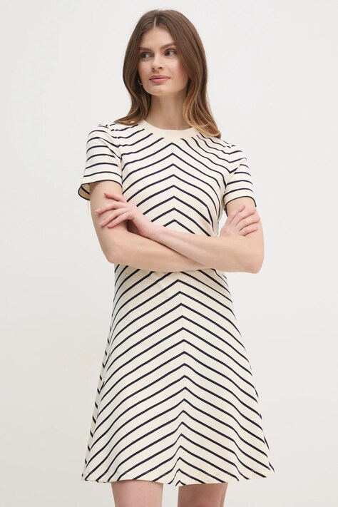 Tommy Hilfiger rochie din bumbac culoarea bej, mini, evazată, WW0WW45521