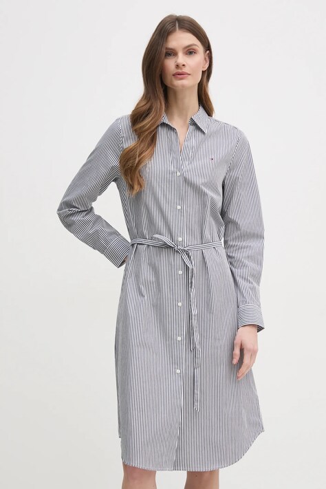 Tommy Hilfiger rochie culoarea alb, midi, dreaptă, WW0WW45581