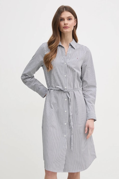 Šaty Tommy Hilfiger biela farba, midi, rovný strih, WW0WW45581