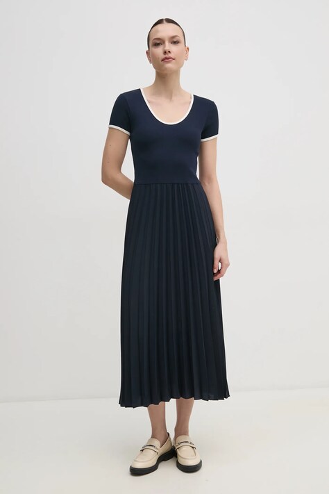 Tommy Hilfiger rochie culoarea bleumarin, midi, evazată, WW0WW44618