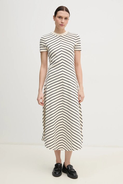 Tommy Hilfiger rochie din bumbac culoarea bej, midi, evazată, WW0WW44547