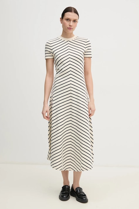 Tommy Hilfiger sukienka bawełniana kolor beżowy midi rozkloszowana WW0WW44547