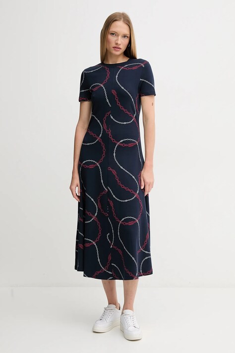 Bavlněné šaty Tommy Hilfiger tmavomodrá barva, midi, WW0WW44547