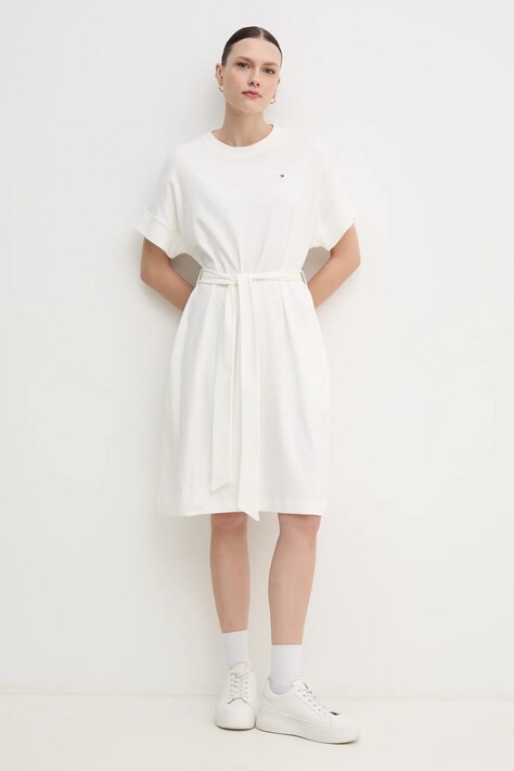 Tommy Hilfiger rochie din bumbac culoarea alb, mini, evazată, WW0WW45520