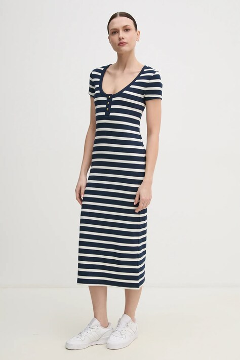 Tommy Hilfiger rochie culoarea bleumarin, midi, mulată, WW0WW43864