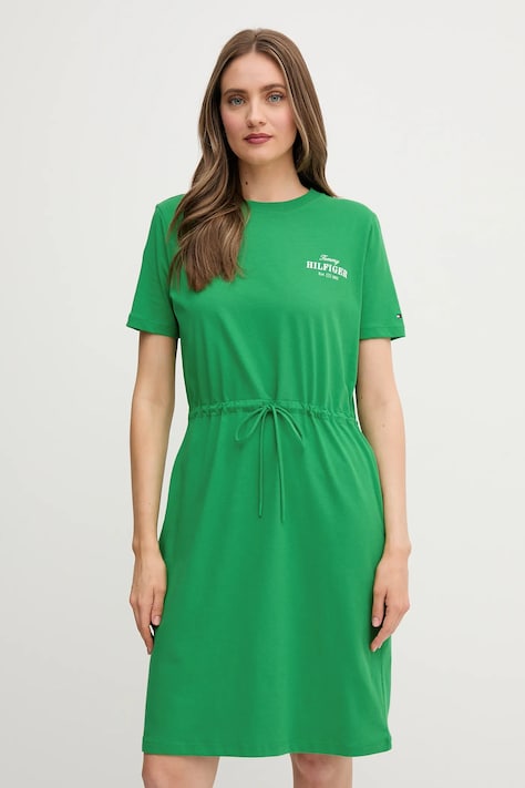 Tommy Hilfiger rochie din bumbac culoarea verde, mini, dreaptă, WW0WW45529