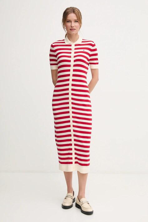 Tommy Hilfiger rochie culoarea rosu, midi, mulată, WW0WW44529