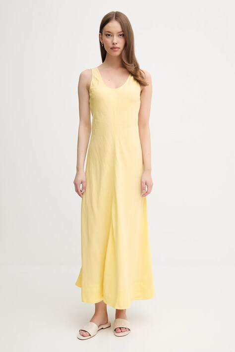 Tommy Hilfiger rochie din in culoarea galben, maxi, dreaptă, WW0WW46171