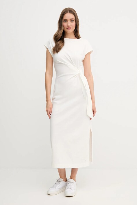 Bavlněné šaty Tommy Hilfiger béžová barva, maxi, WW0WW45159