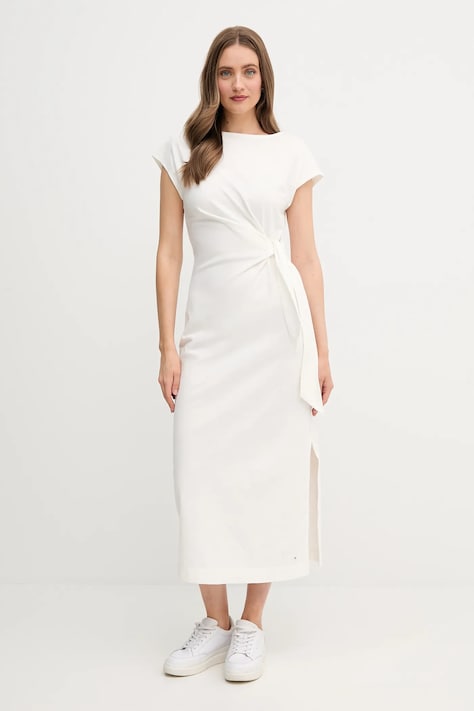 Tommy Hilfiger sukienka bawełniana kolor beżowy maxi prosta WW0WW45159