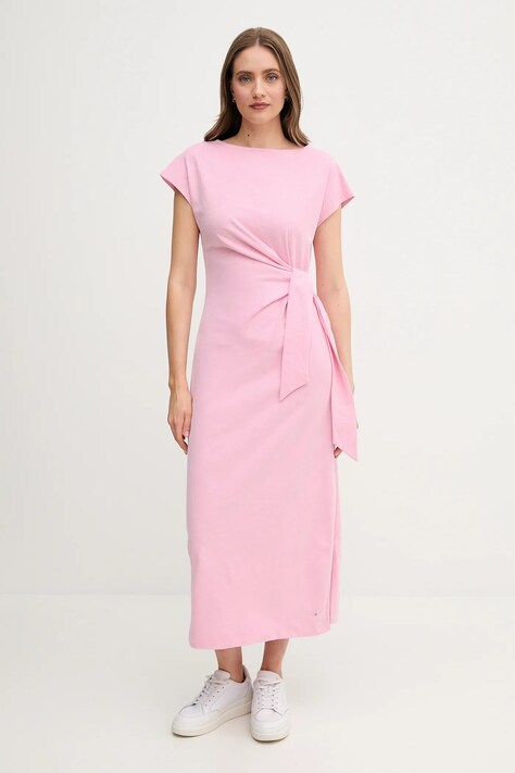 Tommy Hilfiger rochie din bumbac culoarea roz, maxi, dreaptă, WW0WW45159