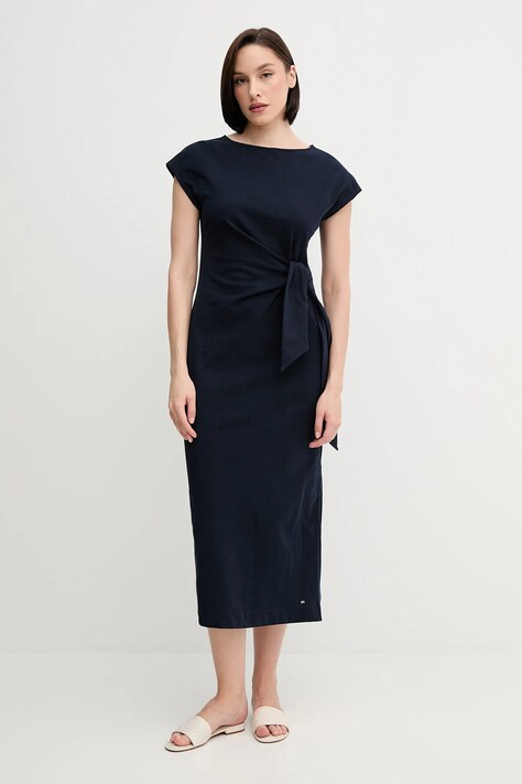 Bavlněné šaty Tommy Hilfiger tmavomodrá barva, maxi, WW0WW45159