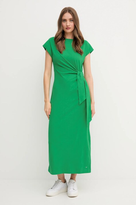 Bavlněné šaty Tommy Hilfiger zelená barva, maxi, WW0WW45159