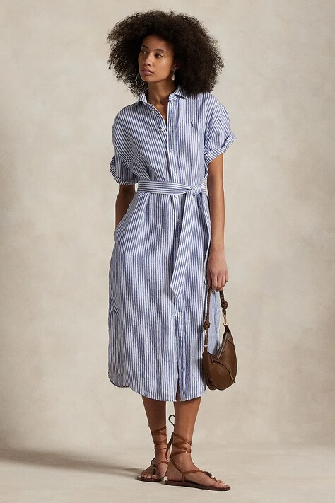 Lanena haljina Polo Ralph Lauren boja: bijela, midi, ravna, 211965843