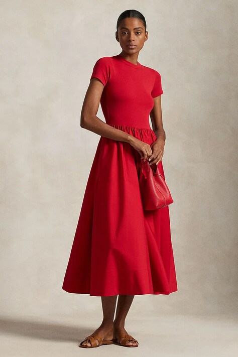 Bombažna obleka Polo Ralph Lauren rdeča barva, 211966311