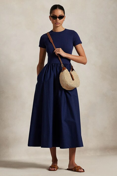 Polo Ralph Lauren sukienka bawełniana kolor granatowy maxi rozkloszowana 211966311