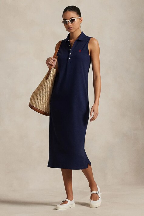 Polo Ralph Lauren rochie din bumbac culoarea bleumarin, midi, dreaptă, 211968292