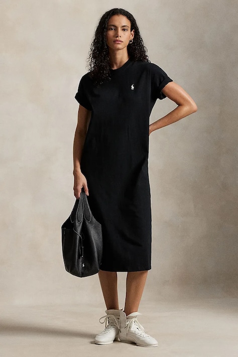 Polo Ralph Lauren pamut ruha fekete, midi, egyenes, 211971066