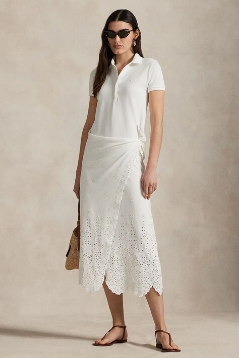 Polo Ralph Lauren rochie din bumbac culoarea alb, midi, dreaptă, 211978554