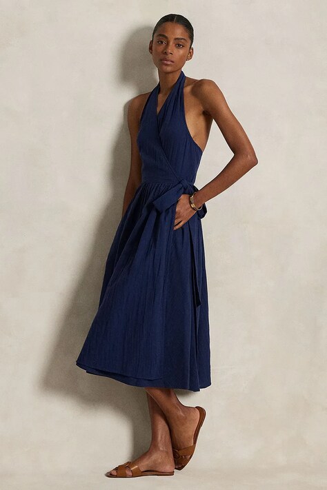 Платье Polo Ralph Lauren цвет синий midi расклешённое 211969146