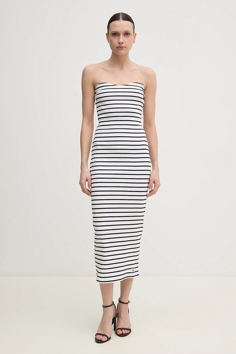 Calvin Klein Jeans rochie culoarea alb, midi, mulată, J20J225263